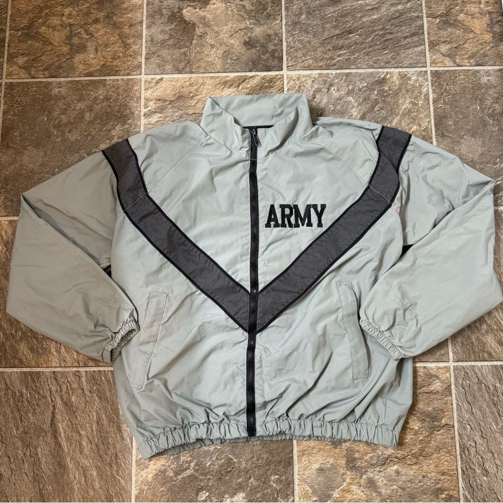US Army Jacket Men’s Large Gray IPFU Windbreaker Full Zip Logo Nylon